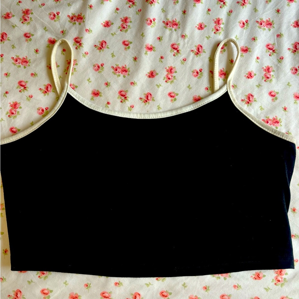 Cropped Black Tank Top with White Sleeves